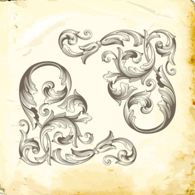 Tasarım için vintage elementlerin vektör barok 'u. 