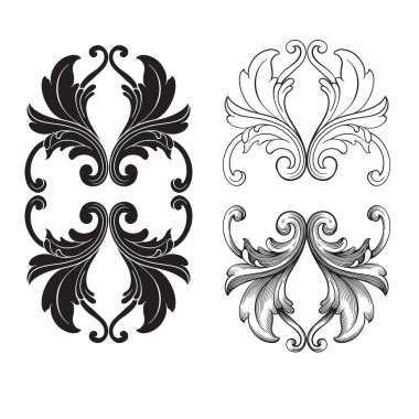 Klasik barok vektör tasarımı için vintage öğeleri ayarla.