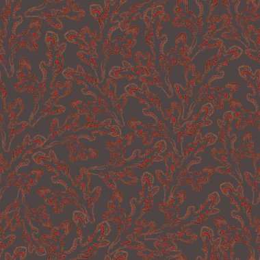 Kahverengi zemin üzerinde kırmızı mercan deseni olan kusursuz bir desen. Renkli kalemlerle küçük detaylarla çizilmiş el çizimleri. Kumaş ya da duvar kâğıdı için harika. Denizcilik baskı tasarımı için mükemmel.