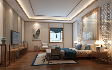 3D lüks otel odası.