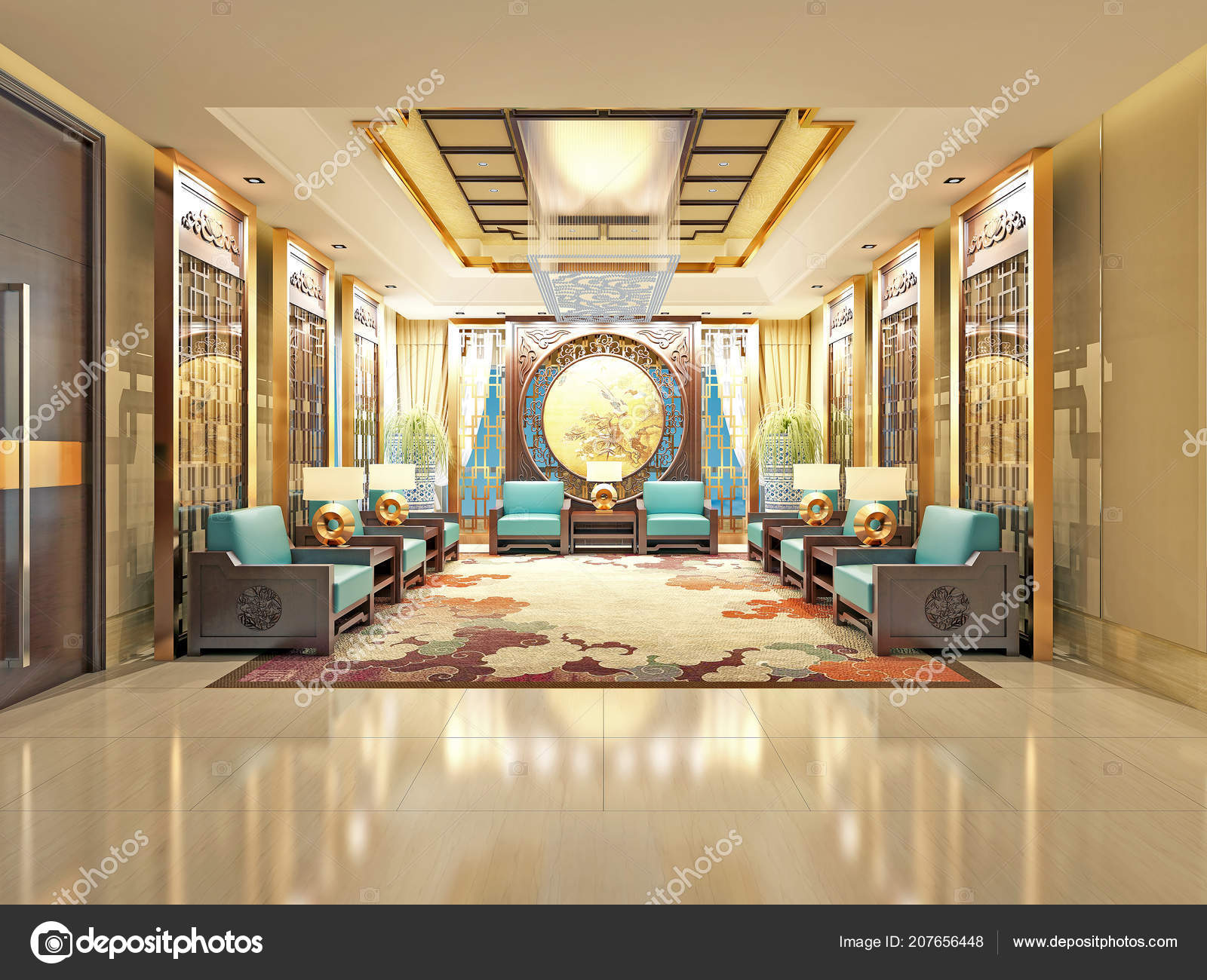 Render Luxus Und Moderne Hotel Lobby Eingang Stockfoto