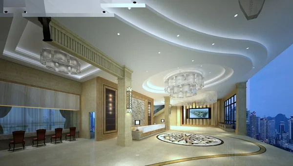 Render Luxury Modern Hotel Lobby Entrance — Stock Photo, Image