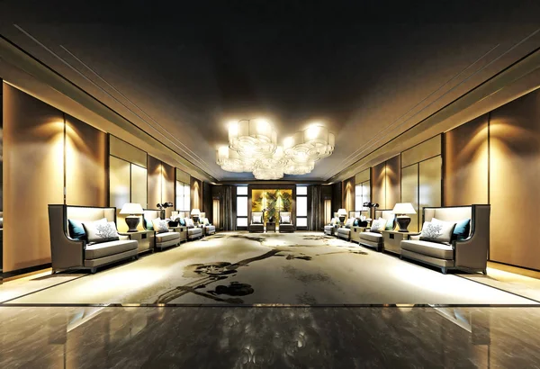 レンダリングの豪華さとモダンなホテルのロビー入口 — ストック写真
