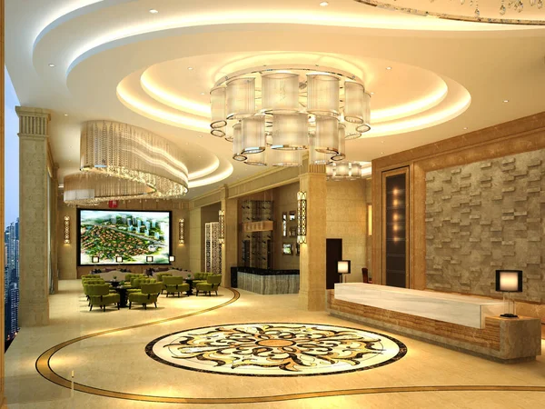 Vykreslení Luxusní Moderní Hotel Lobby Vchod — Stock fotografie