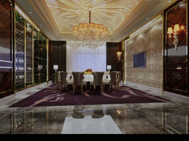 3D render toplantı ve yemek odası