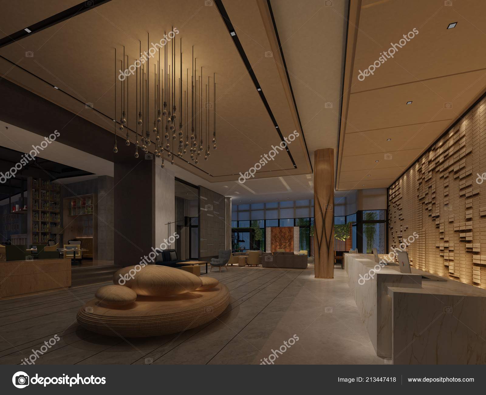 Render Luxury Modern Hotel Lobby Entrance Stock Photo