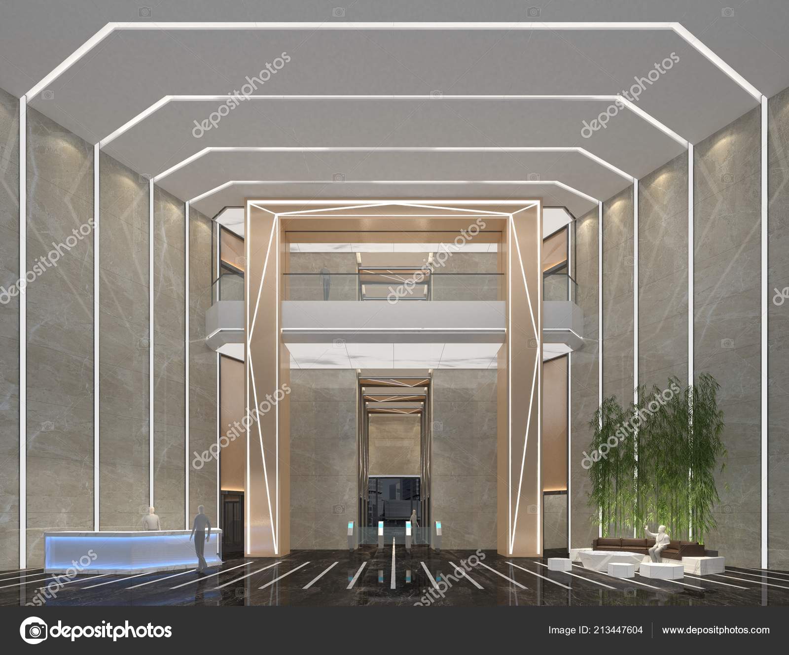 Render Luxury Modern Hotel Lobby Entrance Stock Photo