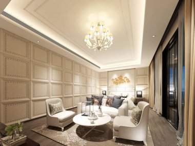 Modern yatak odasının 3D görüntüsü