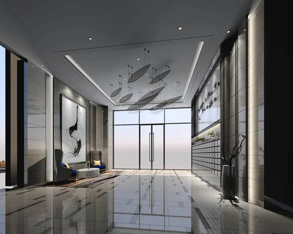 Render Luxury Modern Hotel Entrance Lobby — Stock Photo, Image