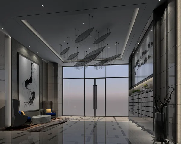 Luxus Modern Szálloda Bejárati Hallból Render — Stock Fotó