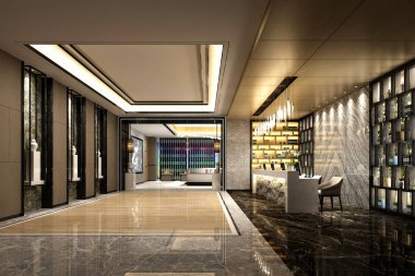 moder otel lobisinin 3D render