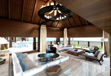 Modern oturma odasının 3D görüntüsü