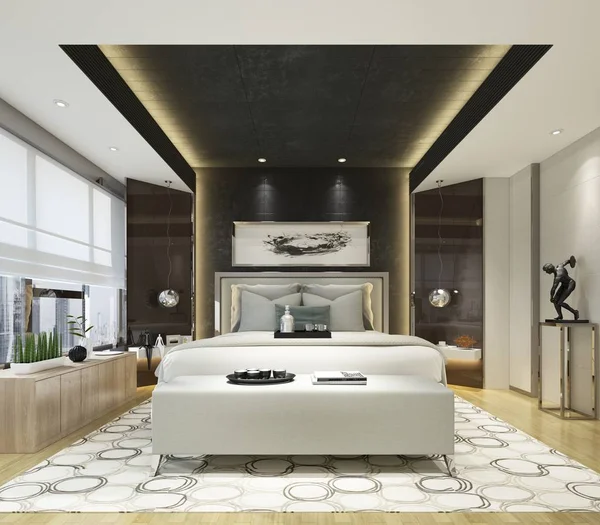 Modern Lüks Yatak Odası Otel Odasında Render — Stok fotoğraf