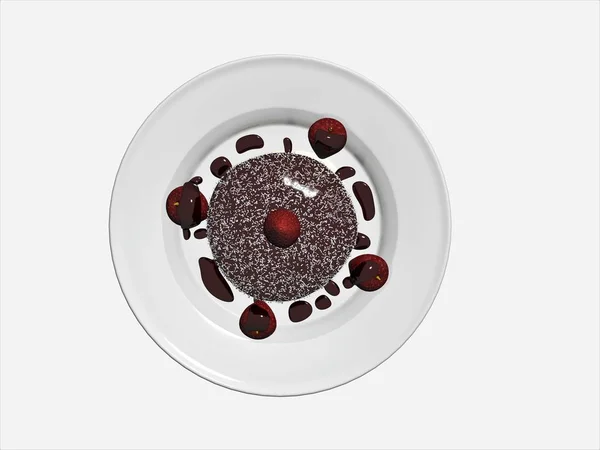Torta Cioccolato Fresco Con Frutta Render — Foto Stock