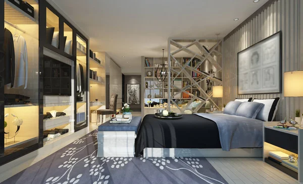 Render Modern Bedroom Hotel Room — Stock Photo, Image