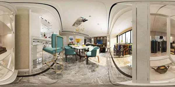 360 Stupňů Moderní Obývací Pokoj Pohled Zevnitř Domu Vykreslování — Stock fotografie