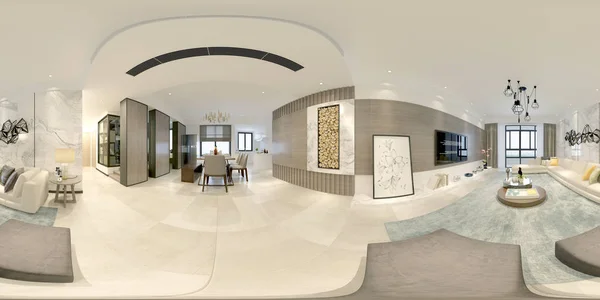 360 Derece Modern Oturma Odası Görünüm Render — Stok fotoğraf