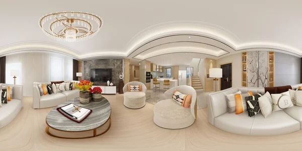 Sala Estar Moderna 360 Grados Vista Interior Casa Renderizado — Foto de Stock