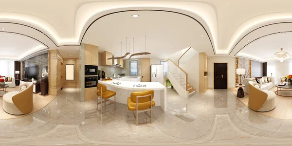 360 Graus Sala Estar Moderna Vista Interior Casa Renderização — Fotografia de Stock