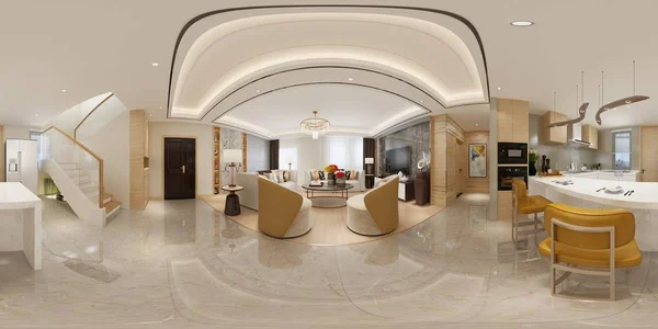 360 Graus Sala Estar Moderna Vista Interior Casa Renderização — Fotografia de Stock