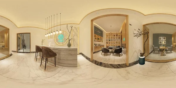 360度家庭内饰 客厅和餐厅 — 图库照片