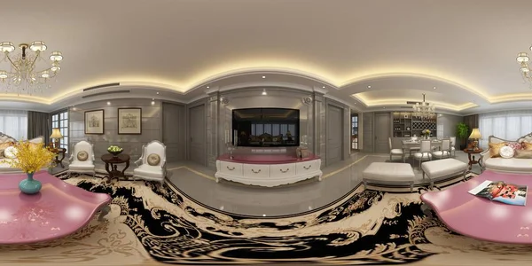 360 derece ev iç, oturma ve yemek odası