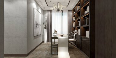 Modern oturma ve yemek odasının 3D görüntüsü