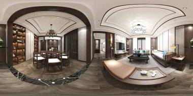 360 derece ev iç 3d Render görüntülemek.