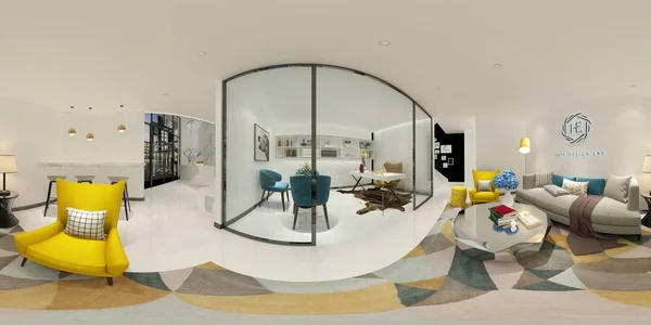 360 Graus Home Interior View Render — Fotografia de Stock