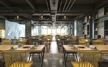 Restoran İç 3D render modern mobilyalı