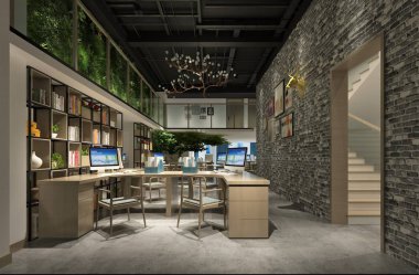 Modern ofis içinin 3D görüntüsü