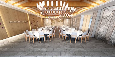 Restoran İç 3D render modern mobilyalı