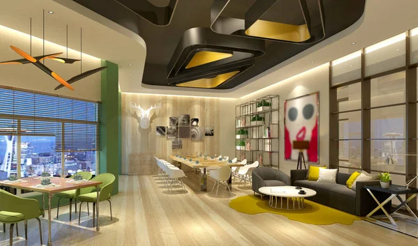 Renderizar Moderno Restaurante Amueblado Interior — Foto de Stock