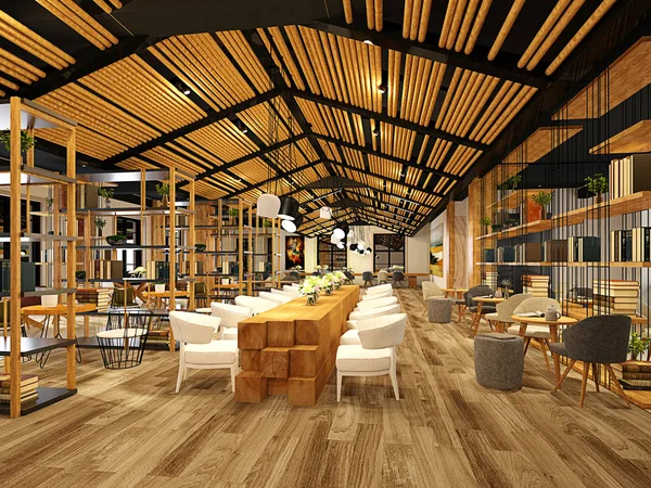 Restoran İç 3D render modern mobilyalı