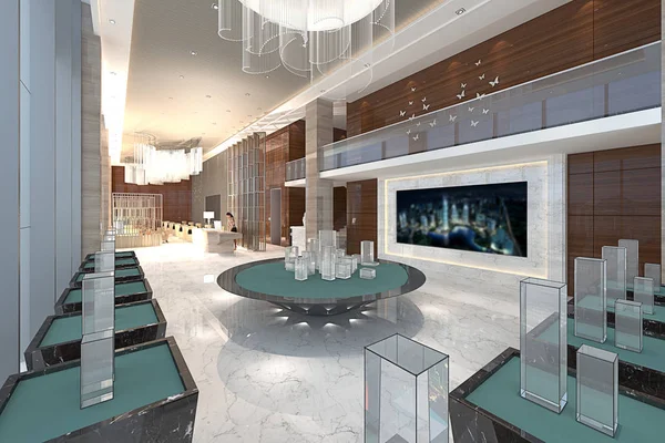 Vykreslování Luxusní Hotelové Lobby Recepce — Stock fotografie