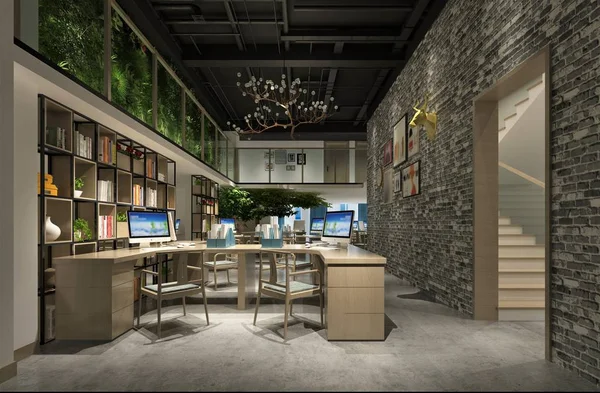 Modern ofis içinin 3D görüntüsü