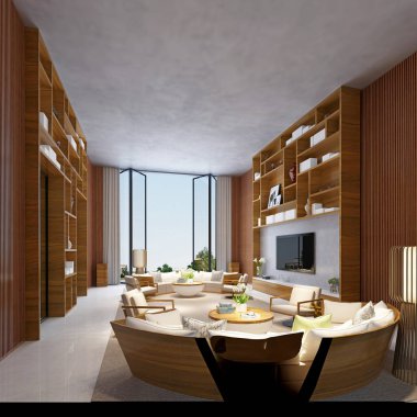 Modern oturma odasının 3D görüntüsü