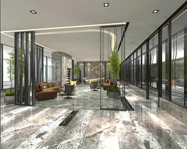 Vykreslení Luxusní Moderní Hotel Lobby Recepce — Stock fotografie