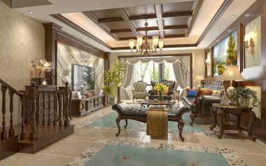 3D render postmodern oturma odası