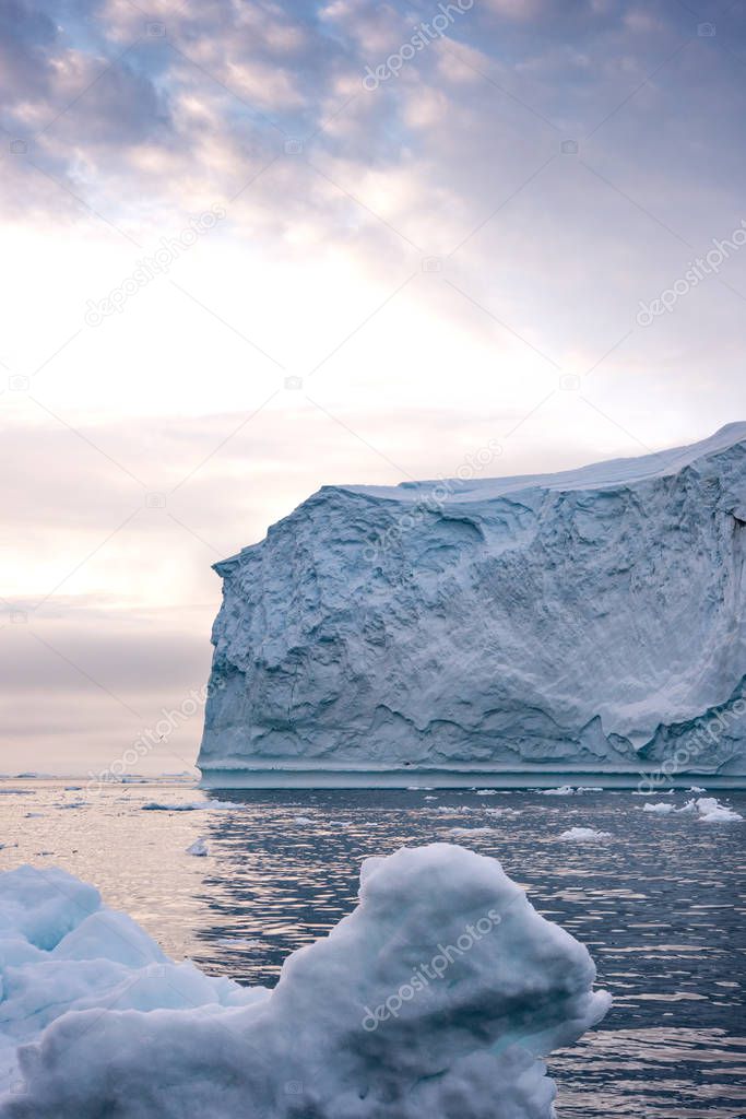 Arctic Icebergs on Arctic Ocean in Greenland