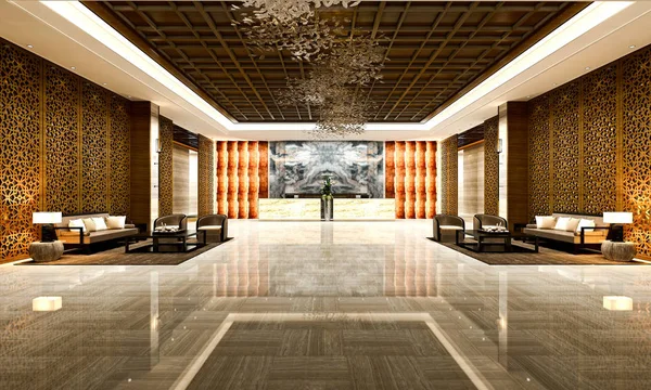 Render Chinese Style Hotel Reception Lobby — Stock Photo, Image