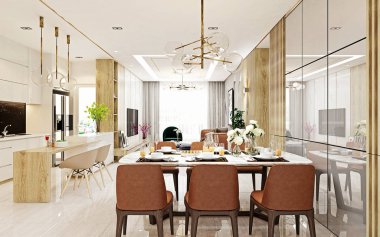 Ev oturma odasının 3D görüntüsü