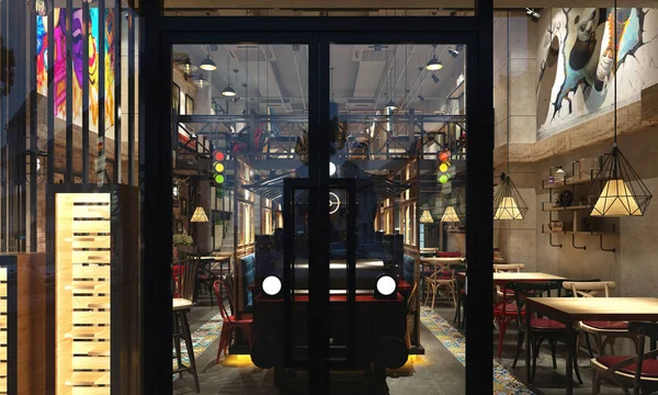 3d render of cafe restaurant door