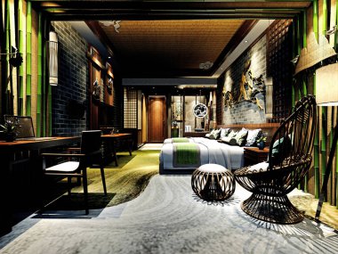 3D lüks otel odası.