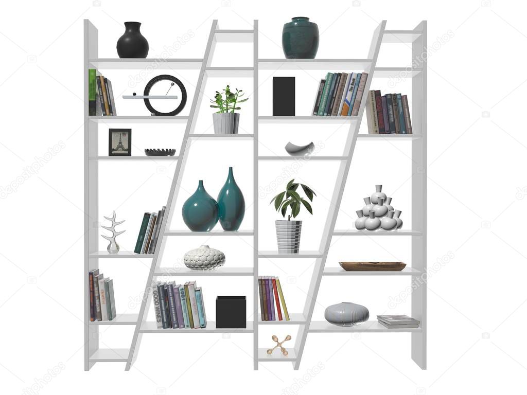 3d render of modern bookshelf