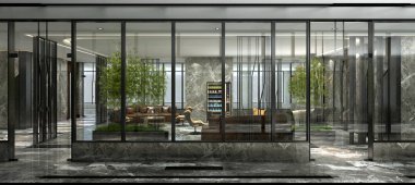 3D render lüks otel binası giriş lobisi