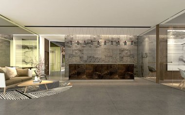 3D render lüks otel binası giriş lobisi