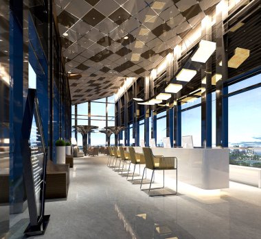 3D render lüks otel binası giriş lobisi