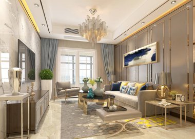3D render modern oturma odası