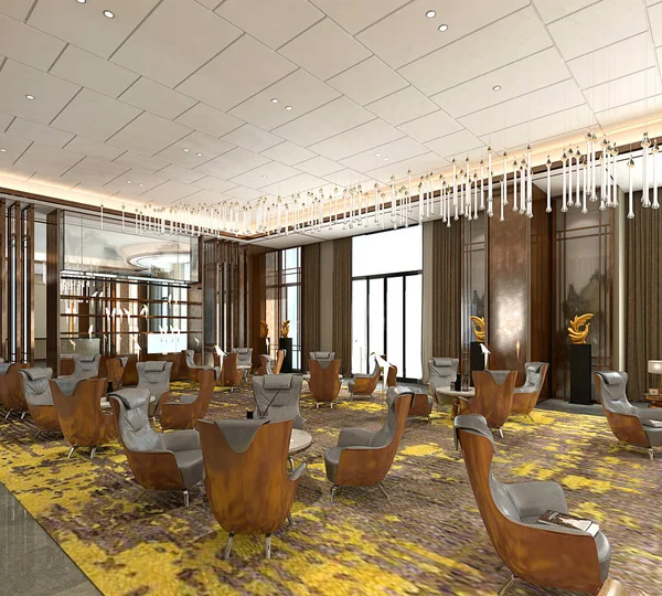 Vykreslení Luxusní Hotelové Lobby — Stock fotografie